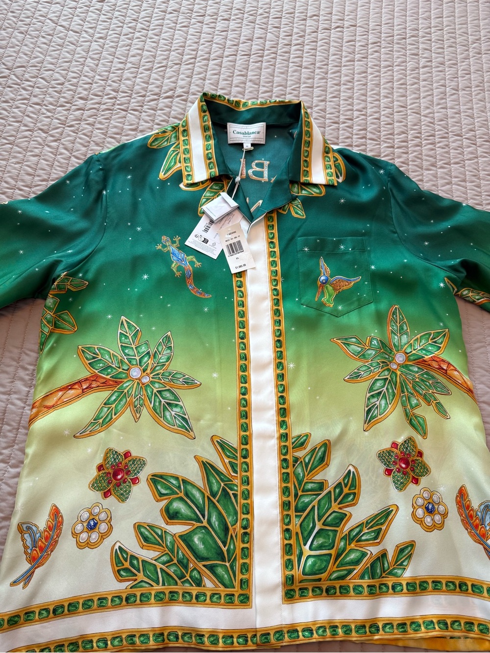 Camilla Green & Cream Botanical Silk Button Shirt- Casablanca Brand New